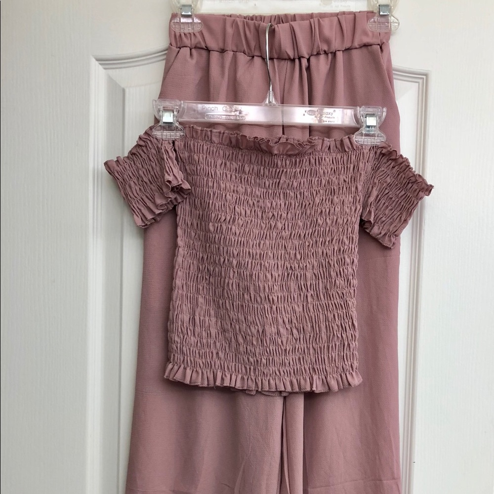 Off shoulder blouse and slacks